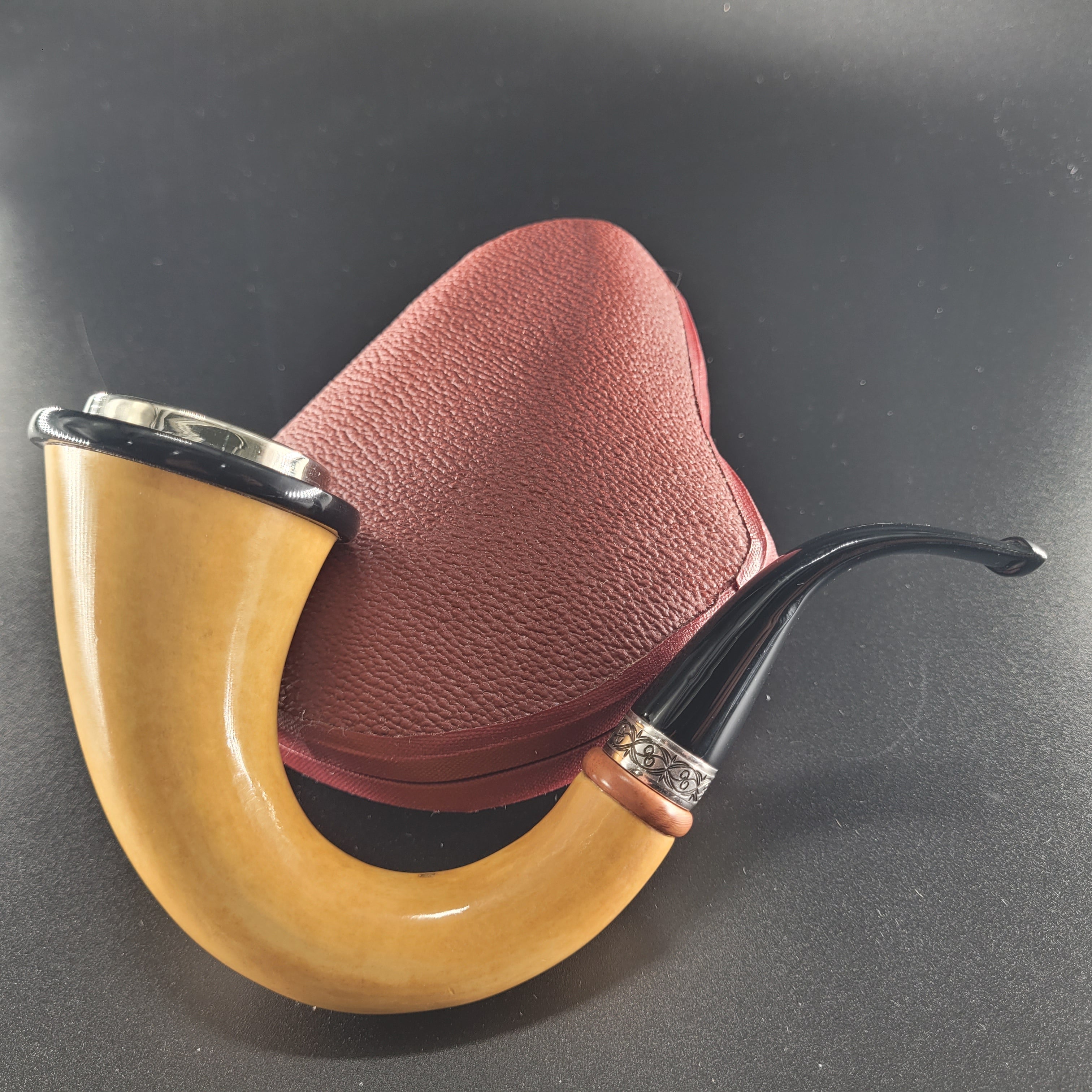 Genuine Edwardian Natural GOURD Calabash BLOCK Meerschaum Pipe with silver CPW2